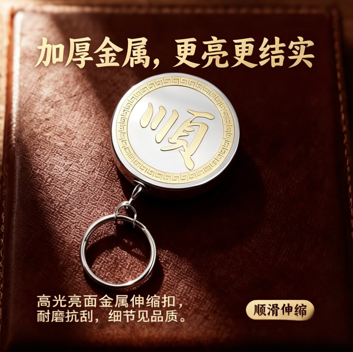 国风金属伸缩扣不锈钢钥匙扣男士腰挂穿皮带链条门禁卡防丢易拉得