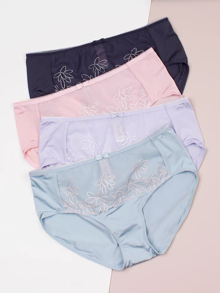 正品超柔蕾丝边中腰平角裤87-2244，2条起拍，