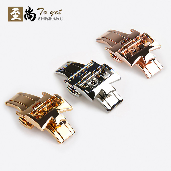 至尚名表配件零部件江诗不锈钢双按蝴蝶扣手表皮带扣环自动表带扣