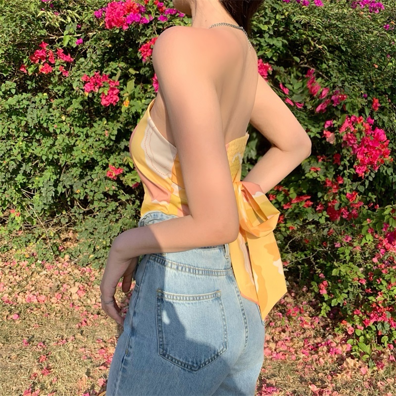 Real shot! Real price! Spice girl's short bra design sense minority suspender vest seaside holiday beach top