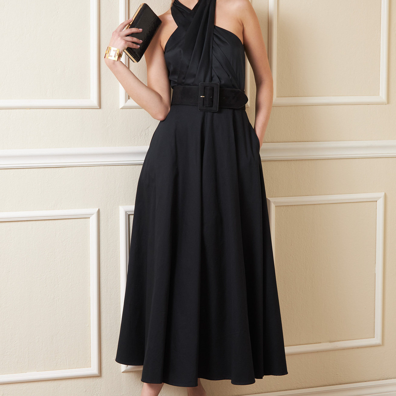 黑色真丝毛缎礼服连衣裙定制做欧美时尚性感春夏tailored dresses