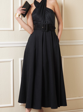 黑色真丝毛缎礼服连衣裙定制做欧美时尚性感春夏tailored dresses