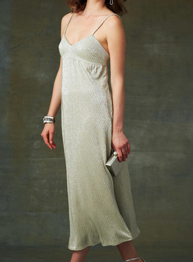 米色真丝缎面吊带连衣裙优雅欧美定制做party tailored dresses
