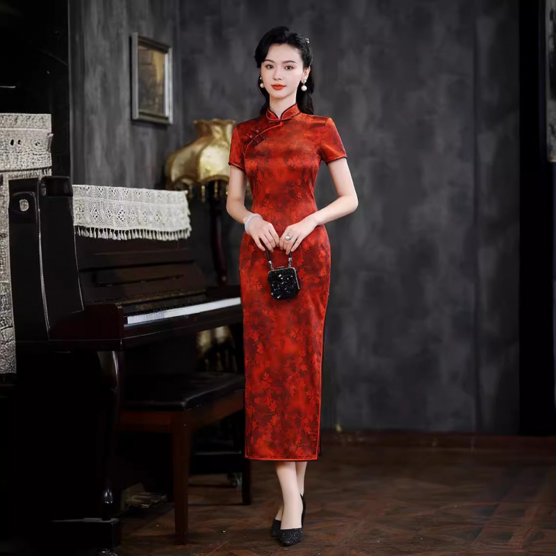 真丝旗袍长款夏季新款改良桑蚕丝
