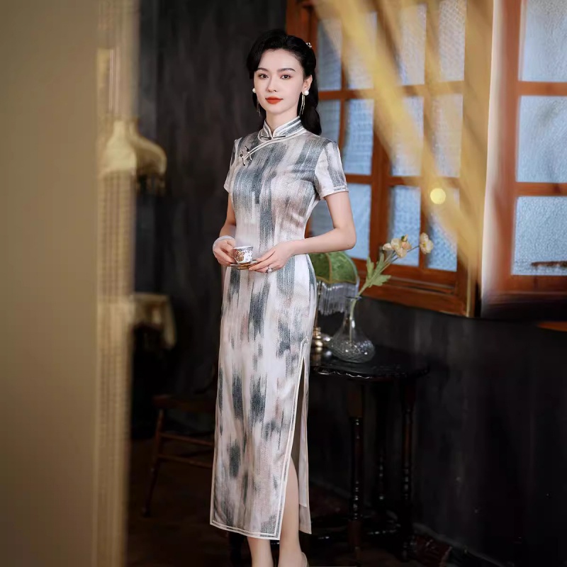 真丝旗袍长款夏季新款改良桑蚕丝