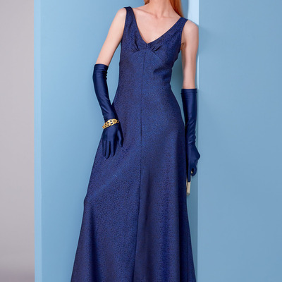 藏青丝麻缎无袖晚宴礼服连衣裙优雅欧美定制做 tailored dresses