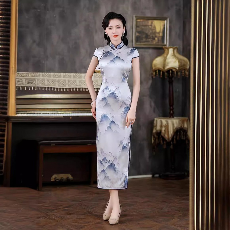 真丝旗袍长款夏季新款改良桑蚕丝