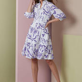 紫色树叶印花真丝连衣裙欧美优雅定制做party tailored dresses