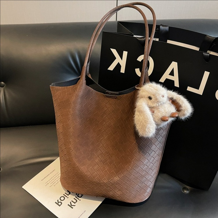 复古腋下子母包包女2025秋冬新款上班通勤水桶包大容量单肩编织包