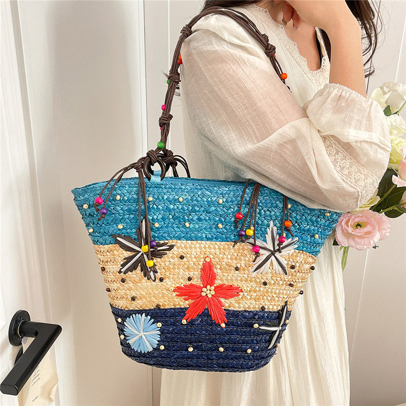 托特包女刺绣满天星单肩水桶包波西米亚手工编织包海边度假沙滩包,箱包皮具/热销女包/男包,托特包,淘宝优惠券,粉丝福利购,淘宝优惠卷