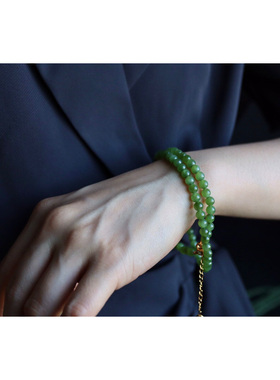 春季天然和田碧玉俄料天鹅颈项链5mm玉质细腻葱心绿老坑料锁骨链