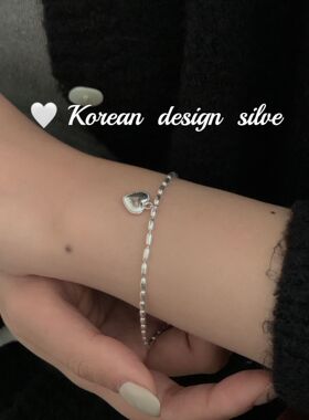 韩国秋冬简约设计款饰品 S925纯银爱心米珠手链高级感叠戴小众女