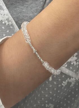 S925纯银韩版小众白水晶时尚手链碎银子韩国设计感手饰女百搭