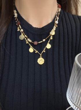 清仓 浪漫钱币多吊坠叠戴十字架简约百搭锁骨链复古时髦