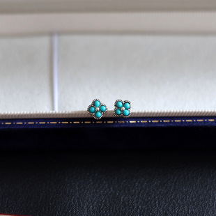 高奢原矿绿松石四叶草小耳钉女韩版耳骨钉甜美小清新养耳洞耳饰