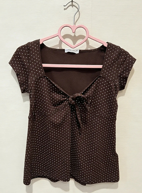 十三行一线大牌！新款绑带设计感复古风波点修身显瘦短袖上衣t恤