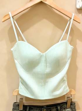 十三行一线大牌！带胸垫格纹吊带抹胸背心女收腰辣妹内搭外穿上衣