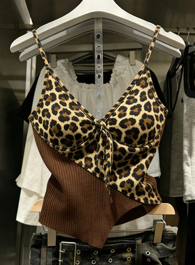 十三行一线大牌！带胸垫豹纹拼接V领吊带女性感辣妹风不规则上衣