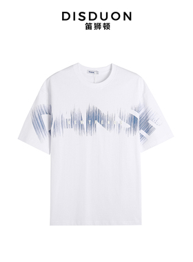 笛狮顿圆领T恤潮流立体绣花字母短袖男女同款棉T恤DDB022121