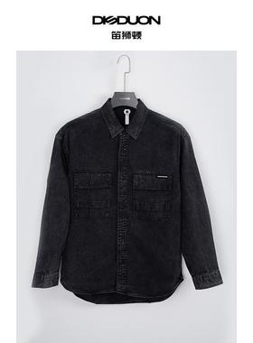 DISDUON字母印花休闲水洗复古工装高级感牛仔衬衫外套DEA113090