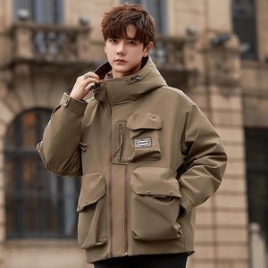 迷彩工装潮牌连帽羽绒服男士冬季2023新款短款冲锋衣加厚情侣外套