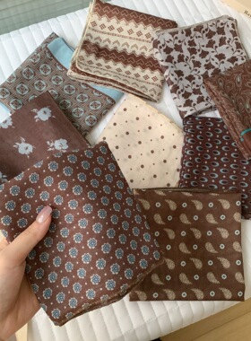 新款气质高级感系脖棉麻丝巾女士韩系慵懒风百搭棕色系列小方巾