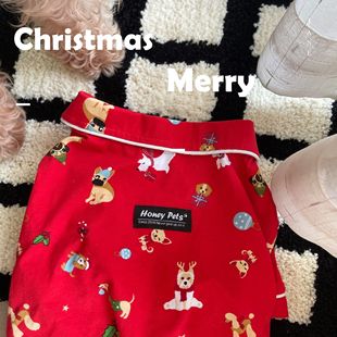 圣诞小狗睡衣法斗巴哥居家服宠物衬衫 比熊柴犬猫狗衣服春秋打底衫