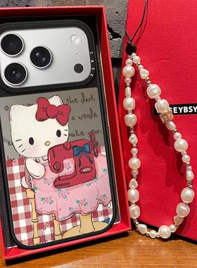联名红色格纹凯蒂猫适用苹果17pro手机壳iphone15promax保护套16亚克力13pro可爱卡通14镜面吸少女心