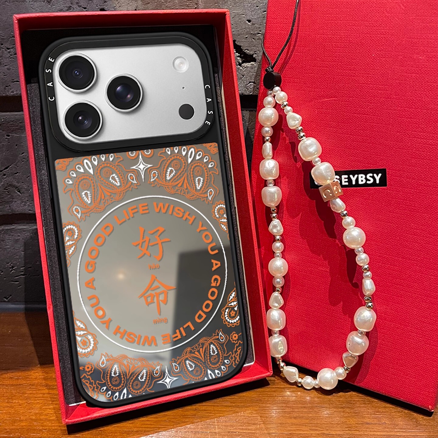 CASE联名明星同款花纹好命适用苹果17promax壳iphone16pro保护套15/14pro镜面MagSafe磁吸13/12亚克力女