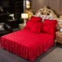 Khăn trải giường bằng vải ren châu Âu có ga trải giường một mảnh bằng vải cotton dày, trải giường bằng vải phủ chống bụi phủ kín lưới màu đỏ 18 - Trang bị tấm mua ga giường spa