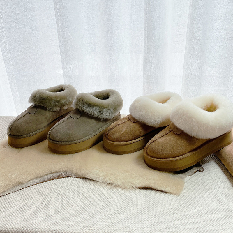 厚底塔次特皮毛一体雪地靴女增高羊毛女靴秋冬保暖松糕底翻口女鞋