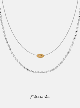 2024新款金米粒双层项链女路路通金色转运珠撞色锁骨链本命年叠戴