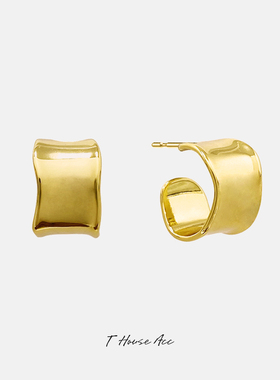 全新日韩明星同款不规则C形光面耳钉耳环全铜高品质时尚耳饰气质