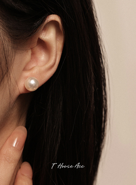 S925银针施华洛珍珠耳钉简约法式百搭经典耳环轻奢高级2025新爆款