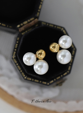 高级感甜美撞色珍珠耳钉法式优雅名媛耳饰耳环女轻奢气质秋冬新款