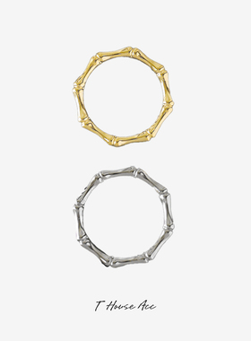 新款竹节戒指 钛钢镀18K仿真金首饰节节高升情侣素圈食指环对戒潮