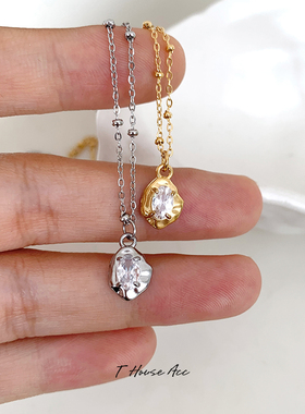 超闪冷淡风镶嵌锆钻宝石吊坠锁骨链小众气质水晶春夏日轻奢项链女