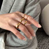 不怕水 日常经典 时髦金简约光圈戒指混搭叠戴光面ins情侣指环男女