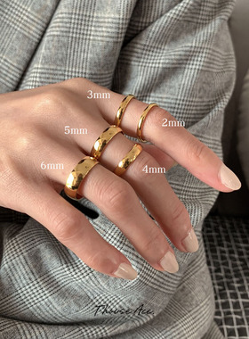 不怕水 日常经典时髦金简约光圈戒指混搭叠戴光面ins情侣指环男女