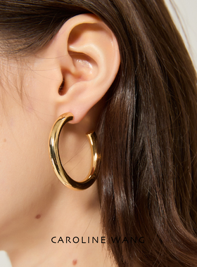 【925银针·C型粗素圈耳环2.5cm3cm4cm】高级感通勤金色hoop耳圈
