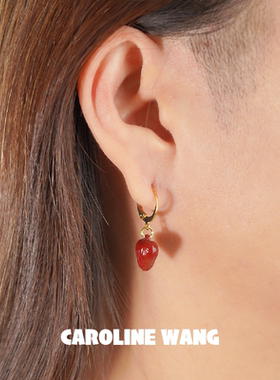 25春新款·复古红色爱心耳坠·小众设计复古港风耳环耳饰银针