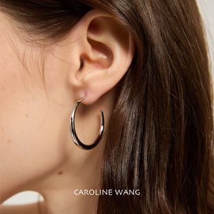 高级感耳圈通勤百搭简约老钱风hoop耳饰 C型素圈耳环3cm银针铜法式