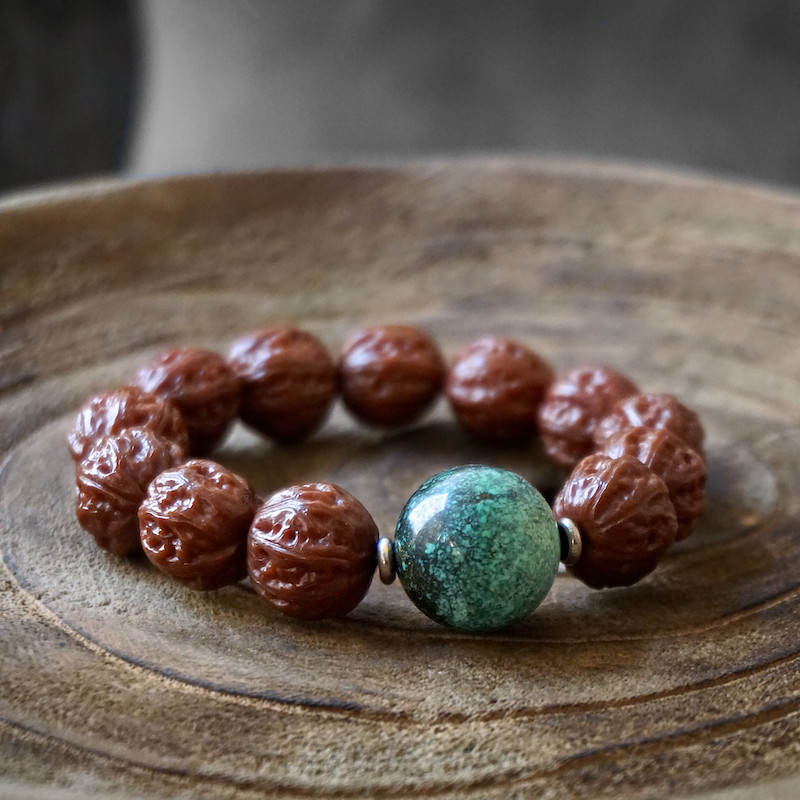 孤品天然京八棱小核桃手串门头沟野生玉化单圈牛津红秋子文玩手持