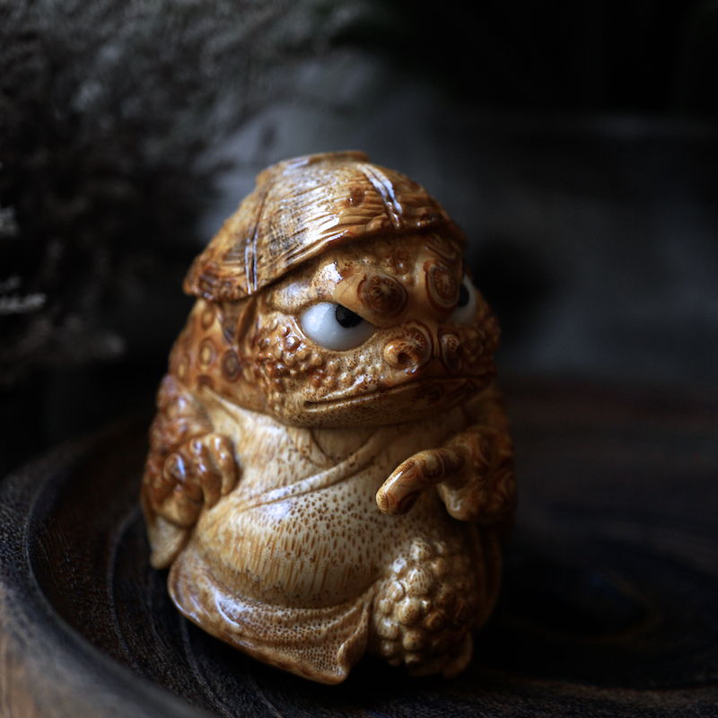 大成老师纯手工雕刻侠客金蟾竹根雕摆件传统手艺人满钉老料手把件