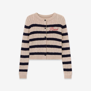 Mardi秋冬2025新款绵羊毛针织开衫外套软糯休闲字母条纹开扣毛衣