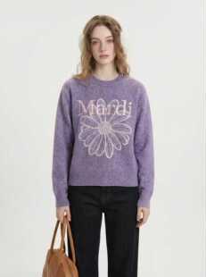 Mardi雏菊刺绣字母糯米绒圆领毛衣针织衫25秋冬新款毛衣外套CF569