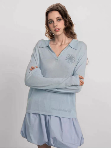 Mardi韩版女士时尚百搭休闲长袖T恤25春秋新款设计感针织刺绣上衣