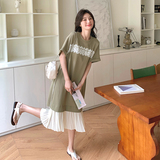法式气质蕾丝拼接T恤连衣裙女2025夏季新款韩版宽松显瘦撞色长裙，女装连衣裙，浙宝288（原255）