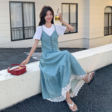 温柔穿搭时尚休闲t恤两件套女夏新款显瘦气质薄款牛仔吊带裙套装，女装连衣裙，浙宝288（原255）