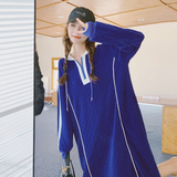 【现货】秋装克莱茵蓝棋盘格卫衣连衣裙255-2225-P135控198，女装连衣裙，浙宝288（原255）